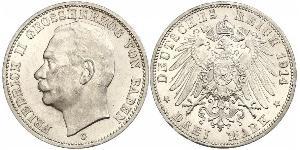 3 Mark Grand Duchy of Baden (1806-1918) Silver Frederick II, Grand Duke of Baden (1857 - 1928)