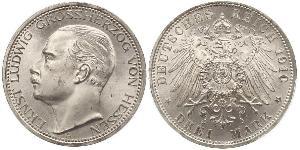 3 Mark Grand Duchy of Hesse (1806 - 1918) Silver Ernest Louis, Grand Duke of Hesse (1868 - 1937)