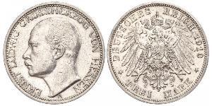 3 Mark Grand Duchy of Hesse (1806 - 1918) Silver Ernest Louis, Grand Duke of Hesse (1868 - 1937)