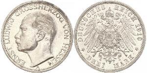 3 Mark Grand Duchy of Hesse (1806 - 1918) Silver Ernest Louis, Grand Duke of Hesse (1868 - 1937)