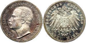 3 Mark Grand Duchy of Hesse (1806 - 1918) Silver Ernest Louis, Grand Duke of Hesse (1868 - 1937)