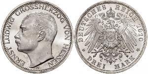 3 Mark Grand Duchy of Hesse (1806 - 1918) Silver Ernest Louis, Grand Duke of Hesse (1868 - 1937)