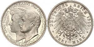 3 Mark Grand Duchy of Saxe-Weimar-Eisenach (1809 - 1918) Silver William Ernest, Grand Duke of Saxe-Weimar-Eisenach