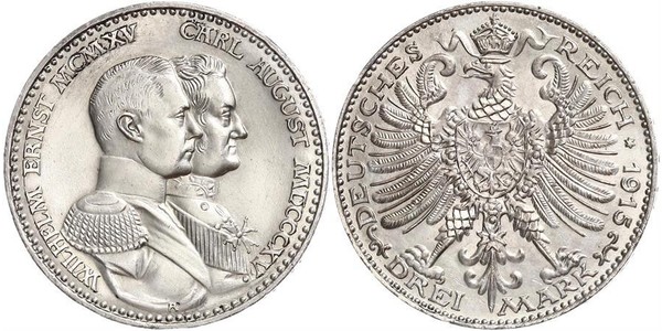 3 Mark Grand Duchy of Saxe-Weimar-Eisenach (1809 - 1918) Silver William Ernest, Grand Duke of Saxe-Weimar-Eisenach