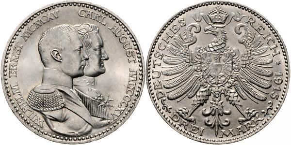 3 Mark Grand Duchy of Saxe-Weimar-Eisenach (1809 - 1918) Silver William Ernest, Grand Duke of Saxe-Weimar-Eisenach