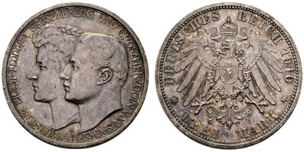 3 Mark Grand Duchy of Saxe-Weimar-Eisenach (1809 - 1918) Silver William Ernest, Grand Duke of Saxe-Weimar-Eisenach