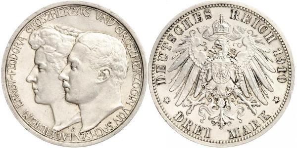 3 Mark Grand Duchy of Saxe-Weimar-Eisenach (1809 - 1918) Silver William Ernest, Grand Duke of Saxe-Weimar-Eisenach