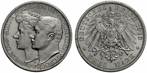 3 Mark Grand Duchy of Saxe-Weimar-Eisenach (1809 - 1918) Silver William Ernest, Grand Duke of Saxe-Weimar-Eisenach