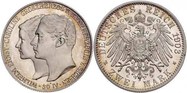 3 Mark Grand Duchy of Saxe-Weimar-Eisenach (1809 - 1918) Silver William Ernest, Grand Duke of Saxe-Weimar-Eisenach