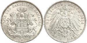 3 Mark Hamburg / States of Germany Silver 