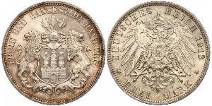 3 Mark Hamburg / States of Germany Silver 