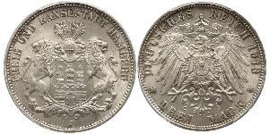 3 Mark Hamburg / States of Germany Silver 