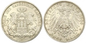 3 Mark Hamburg / States of Germany Silver 