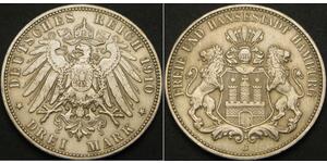 3 Mark Hamburg / States of Germany Silver 