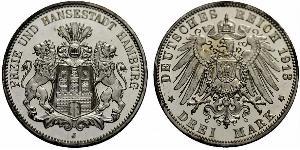 3 Mark Hamburg / States of Germany Silver 