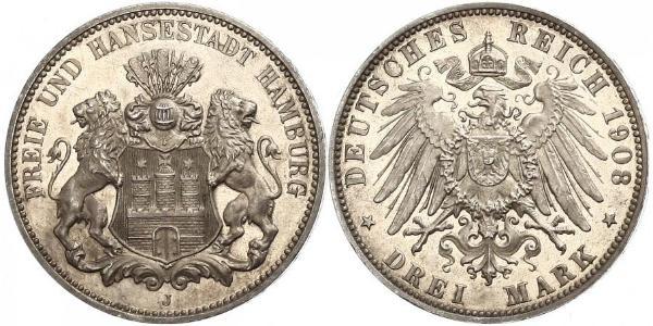 3 Mark Hamburg / States of Germany Silver 