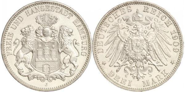 3 Mark Hamburg / States of Germany Silver 