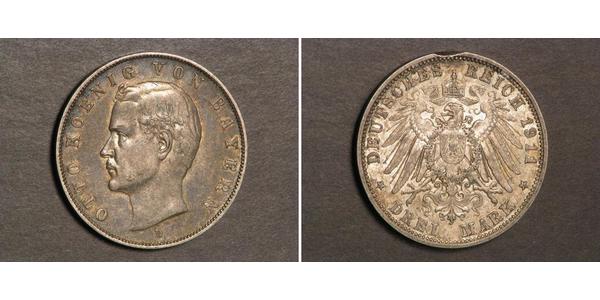 3 Mark Kingdom of Bavaria (1806 - 1918) Silver Otto of Bavaria (1848 – 1916)