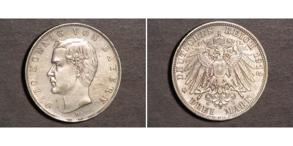 3 Mark Kingdom of Bavaria (1806 - 1918) Silver Otto of Bavaria (1848 – 1916)