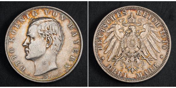 3 Mark Kingdom of Bavaria (1806 - 1918) Silver Otto of Bavaria (1848 – 1916)