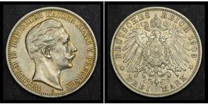 3 Mark Kingdom of Prussia (1701-1918) Silver Wilhelm II, German Emperor (1859-1941)