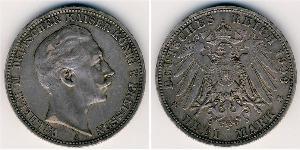 3 Mark Kingdom of Prussia (1701-1918) Silver Wilhelm II, German Emperor (1859-1941)