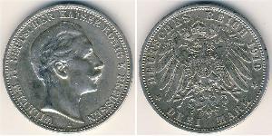 3 Mark Kingdom of Prussia (1701-1918) Silver Wilhelm II, German Emperor (1859-1941)