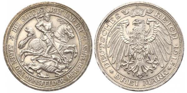 3 Mark Kingdom of Prussia (1701-1918) Silver Wilhelm II, German Emperor (1859-1941)