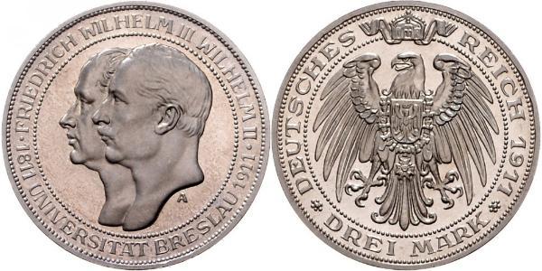 3 Mark Kingdom of Prussia (1701-1918) Silver Frederick William III of Prussia (1770 -1840)