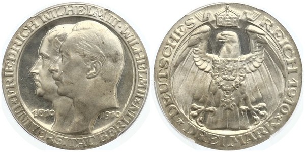 3 Mark Kingdom of Prussia (1701-1918) Silver Wilhelm II, German Emperor (1859-1941)