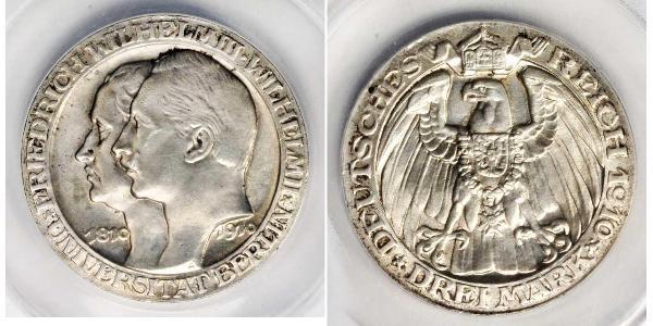 3 Mark Kingdom of Prussia (1701-1918) Silver Wilhelm II, German Emperor (1859-1941)