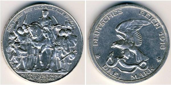 3 Mark Kingdom of Prussia (1701-1918) Silver 