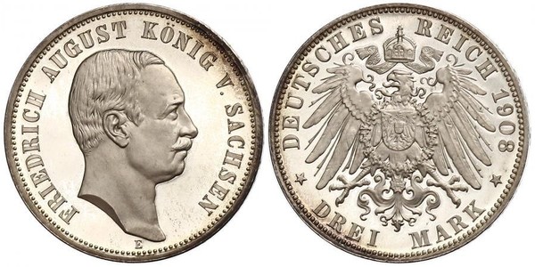 3 Mark Kingdom of Saxony (1806 - 1918) Silver Frederick Augustus III of Saxony (1865-1932)