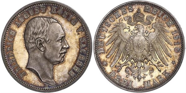 3 Mark Kingdom of Saxony (1806 - 1918) Silver Frederick Augustus III of Saxony (1865-1932)