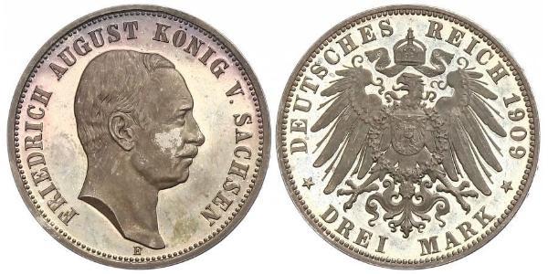 3 Mark Kingdom of Saxony (1806 - 1918) Silver Frederick Augustus III of Saxony (1865-1932)