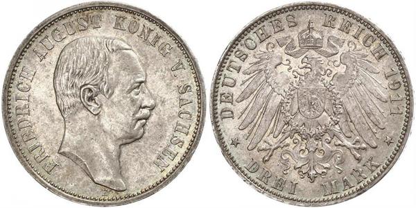 3 Mark Kingdom of Saxony (1806 - 1918) Silver Frederick Augustus III of Saxony (1865-1932)