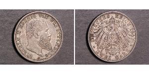 3 Mark Kingdom of Württemberg (1806-1918) Silver Wilhelm II, German Emperor (1859-1941)