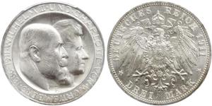 3 Mark Kingdom of Württemberg (1806-1918) Silver Wilhelm II, German Emperor (1859-1941)