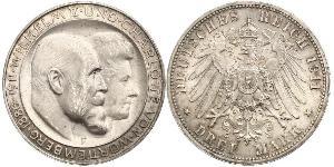 3 Mark Kingdom of Württemberg (1806-1918) Silver Wilhelm II, German Emperor (1859-1941)