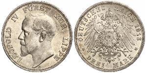 3 Mark Principality of Lippe (1123 - 1918) Silver Leopold IV, Prince of Lippe