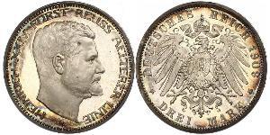 3 Mark Principality of Reuss-Greiz (1778 - 1918) Silver Heinrich XXIV, Prince Reuss of Greiz