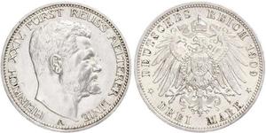 3 Mark Principality of Reuss-Greiz (1778 - 1918) Silver Heinrich XXIV, Prince Reuss of Greiz