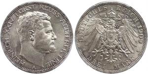 3 Mark Principality of Reuss-Greiz (1778 - 1918) Silver Heinrich XXIV, Prince Reuss of Greiz