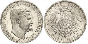 3 Mark Principality of Reuss-Greiz (1778 - 1918) Silver Heinrich XXIV, Prince Reuss of Greiz