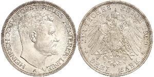 3 Mark Principality of Reuss-Greiz (1778 - 1918) Silver Heinrich XXIV, Prince Reuss of Greiz