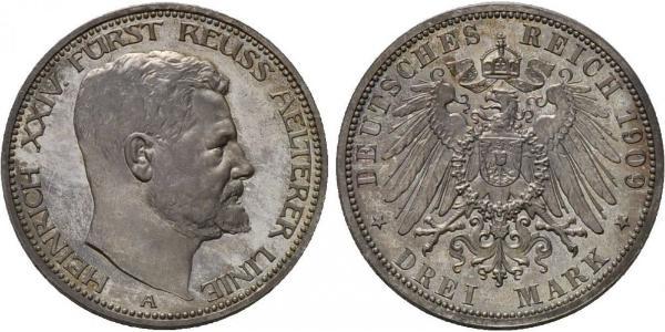 3 Mark Principality of Reuss-Greiz (1778 - 1918) Silver Heinrich XXIV, Prince Reuss of Greiz