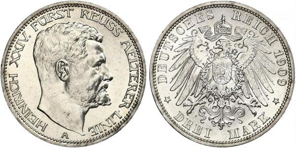3 Mark Principality of Reuss-Greiz (1778 - 1918) Silver Heinrich XXIV, Prince Reuss of Greiz