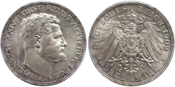 3 Mark Principality of Reuss-Greiz (1778 - 1918) Silver Heinrich XXIV, Prince Reuss of Greiz