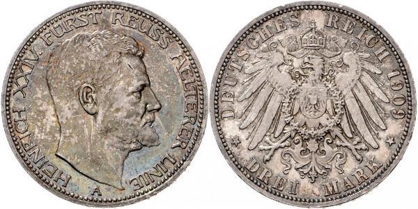 3 Mark Principality of Reuss-Greiz (1778 - 1918) Silver Heinrich XXIV, Prince Reuss of Greiz