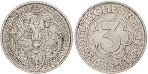 3 Mark Weimar Republic (1918-1933) Silver 